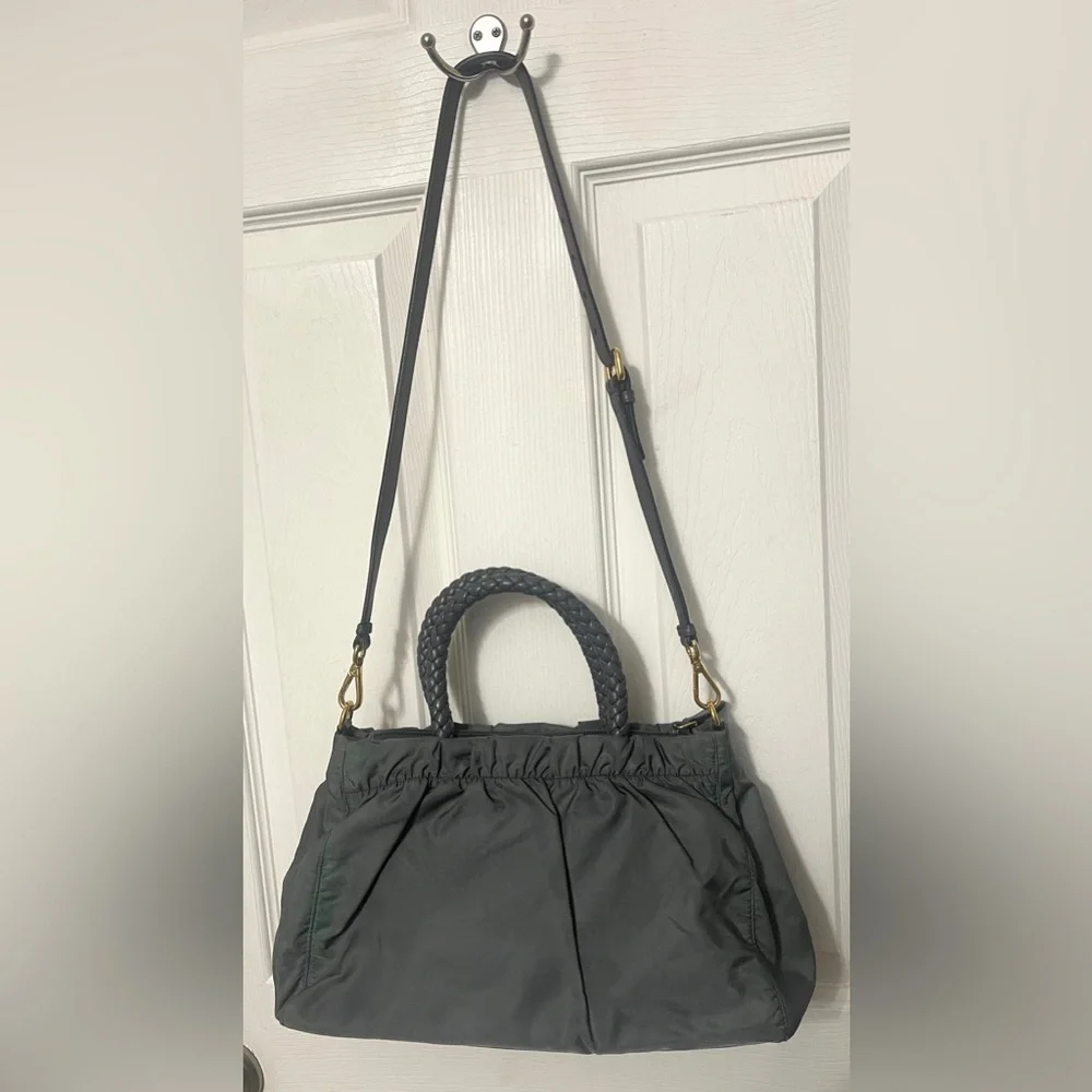 Prada Bow Tessuto Nylon and Leather Green/Gray Shoulder/Handbag 2-Tone w/COA